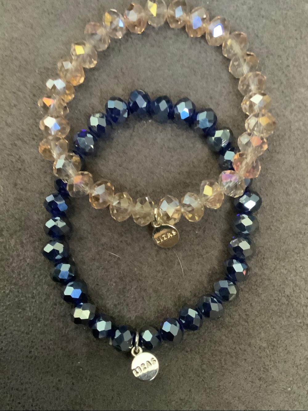 Lizas Set of Two Faceted Bead Stretch Bracelets - Navy & Champagne